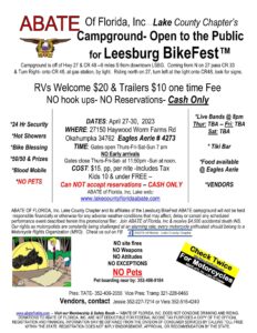 ABATE Campground flyer for Leesburg Bikefest 2023